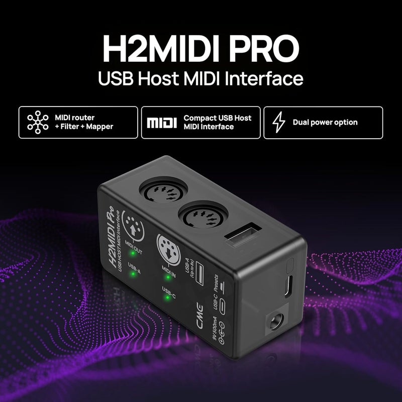 C M E H2MIDI Pro – Advanced USB Host MIDI Interface with Router, Filter, Mapper, Future-Proof 32-Bit Processor, Dual Power Mode – Minimal Size, Maximum Features for Guitarists & Producer - Image 2